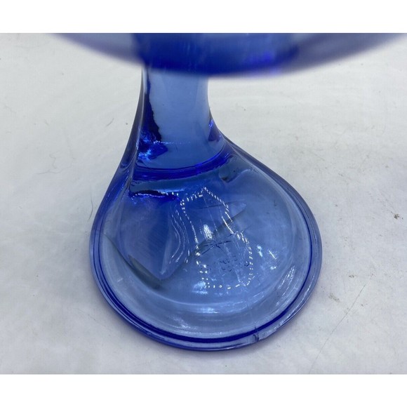 Set Of 2  Bormioli Rocco Italy Jerba Blue Glasses Goblets Curved Stem Offset - Picture 4 of 6